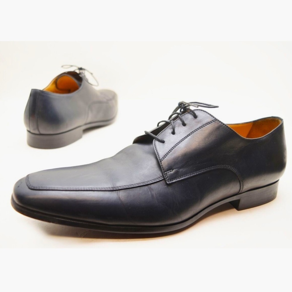 Santoni Italy PRITCHARD Black Leather Derby 11927 Men's Apron Toe Shoes 9.5 Rare